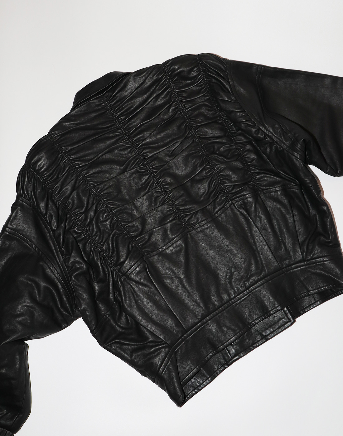 JPN Double Leather Shirring Jacket, Black